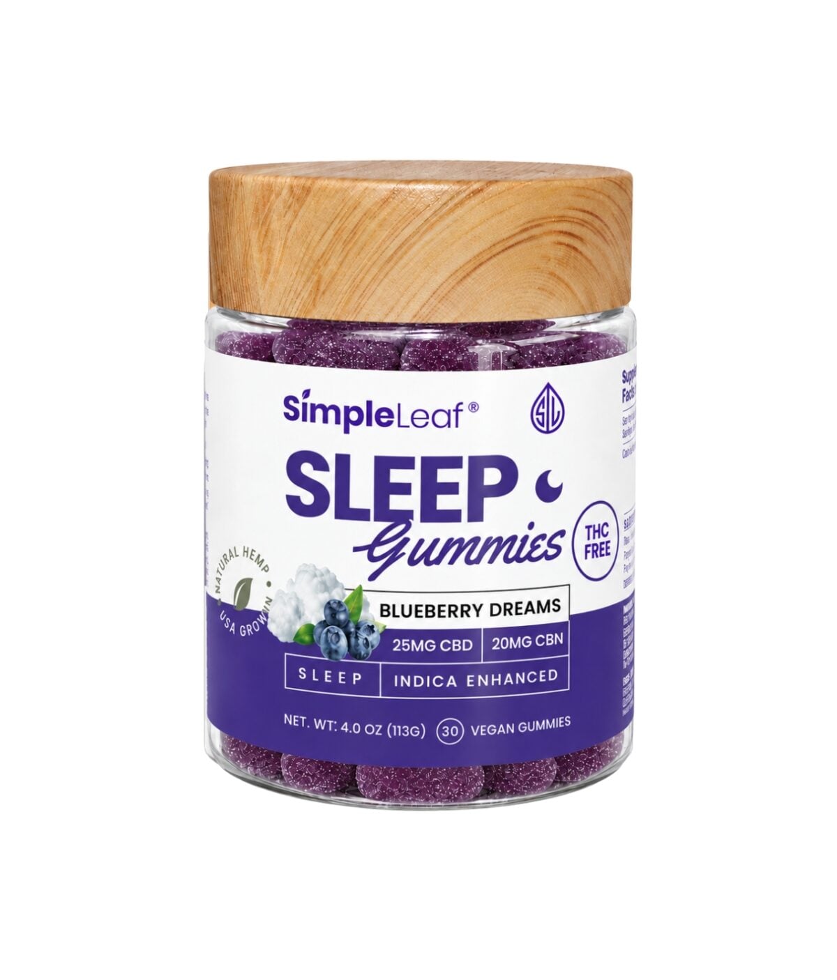 Sleep Gummies - THC FREE Simple Leaf THC-Free CBD + CBN Sleep Gummies in Blueberry Dreams